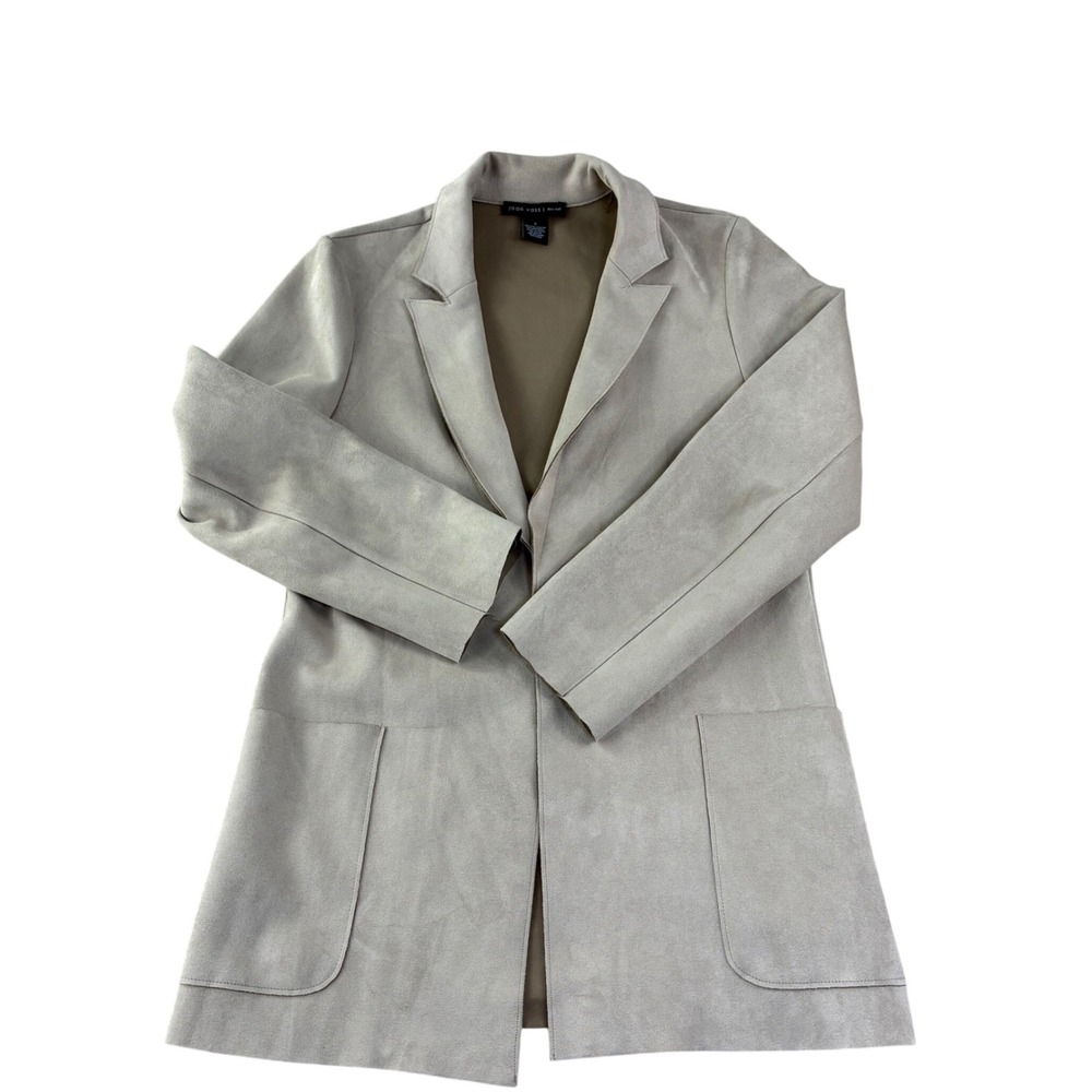 Joan Vass New York Faux Leather Blazer Women S Tan Open Front Faux Suede‎ Career